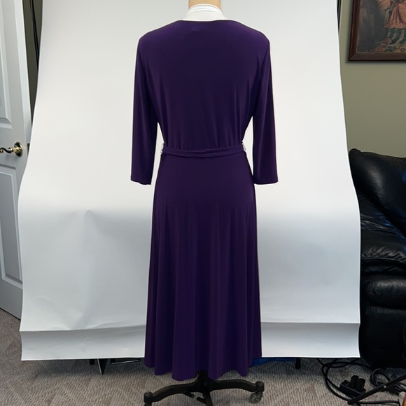 NWT $125 LAUREN RALPH LAUREN SURPLICE NECK SELFTIE A-LINE TARTAN PURPLE 12 Dress - Picture 2 of 6
